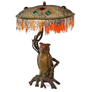FRENCH BRONZE JEWELED OWL LAMP