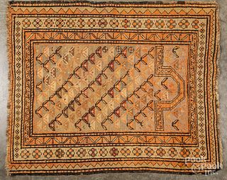 Caucasian prayer rug and throw rug, early 20th c.