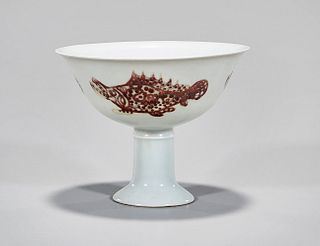 Chinese Red and White Glazed Porcelain Stem Cup