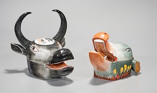 Two Chinese Glazed Porcelain Animal-Form Covered Containers