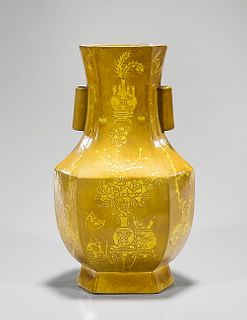 Chinese Yellow Glazed Hexagonal Vase