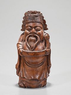 Chinese Caved Bamboo Figure of a Star God