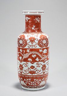 Chinese Red and White Porcelain Rouleau Vase