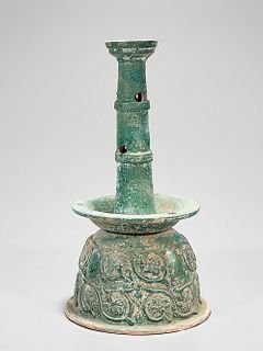 Chinese Green Glazed Pottery Candlestick