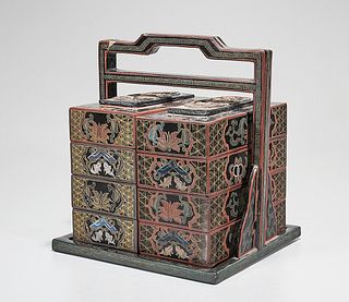 Chinese Painted Wood Stacking Boxes
