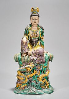 Chinese Enameled Porcelain Figure of Guanyin