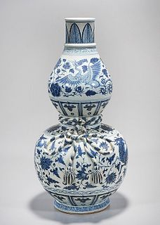 Tall Chinese Blue and White Porcelain Double Gourd Vase