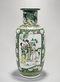 Tall Chinese Famille Verte Porcelain Rouleau Vase