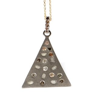 Diamond, blackened silver, 14k gold pendant with chain