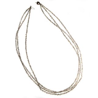 Rough diamond bead, 14k white gold 3-strand necklace