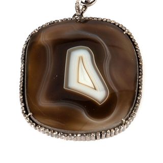 Agate, diamond and blackened silver pendant and chain
