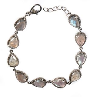 Labradorite, diamond and blackened silver bracelet
