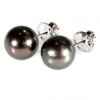 Tahitian cultured pearl and 18k white gold earrings