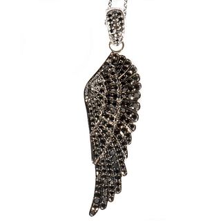 Black diamond, 18k white gold feather pendant-enhancer