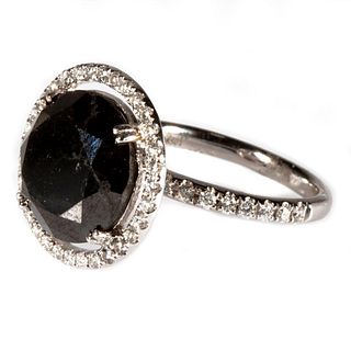 Black diamond, diamond and 18k white gold ring