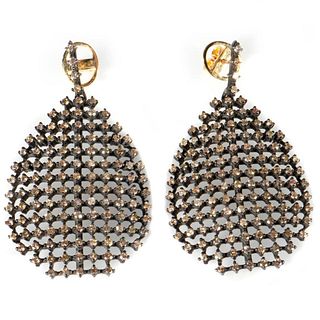 Diamond, blackened silver, 18k gold earrings