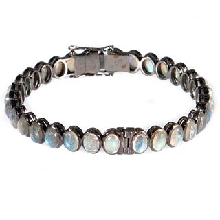 Labradorite and blackened silver bangle bracelet