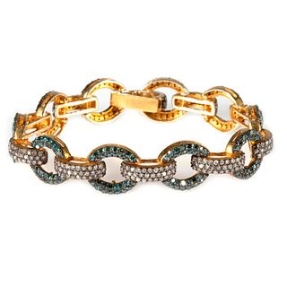 Diamond, colored diamond, vermeil silver link bracelet
