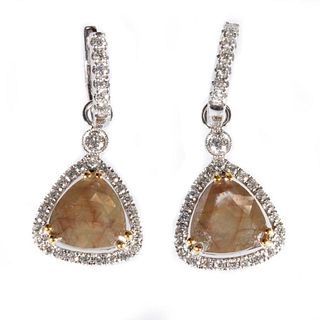 Colored diamond, diamond & 18k white gold earrings