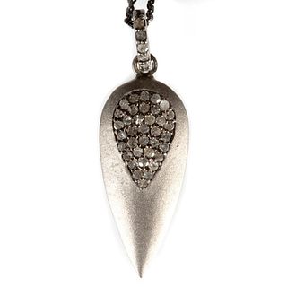 Diamond and blackened silver pendant with chain