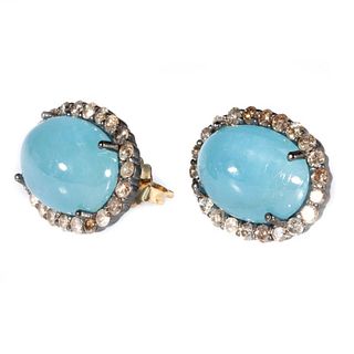 Aquamarine, diamond, silver, 18k gold earrings