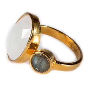 Labradorite, moonstone and vermeil silver ring