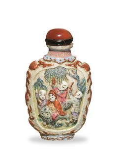 Chinese Famille Rose Carved Snuff Bottle, 19th Century