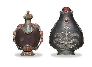 2 Chinese Silver Snuff Bottles, Late 19-Early 20th Century