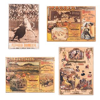 Lote de 4 afiches. España Siglo XX. Impresiones sobre madera. Corridas de toros como tema principal.