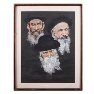 Anne K. S. 3 rabinos. Firmado. Pastel sobre papel algodón. Enmarcado. 60 x 46 cm