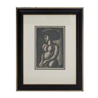Georges Henri Rouault. Femme. Firmado y fechado en placa 1928. Grabado, edición póstuma. Enmarcado. 29 x 20 cm.