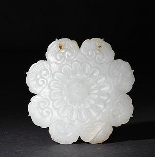 Chinese White Jade Flower Shaped Plaque, Ming