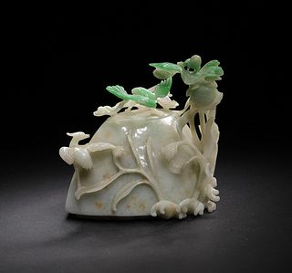 Chinese Jadeite Water Coupe Carved with Cranes