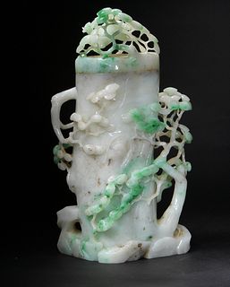 Chinese Jadeite Covered Vase with Pine Trees, 19th Century