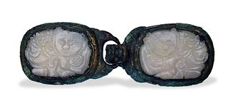Chinese Gilt Bronze Jade Belt Buckle, Ming