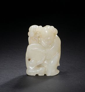 Chinese Jade Carved Boy with Drum, 18-19th Century