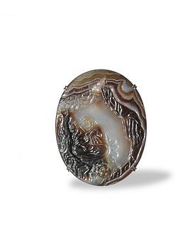 Chinese Agate Brooch, 19th Century