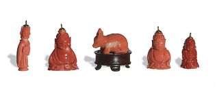 Group of 5 Chinese Coral Carvings, Early 20th Century