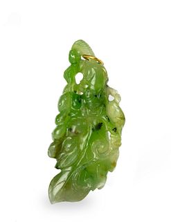 Chinese Spinach Jade Toggle, 19th Century