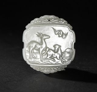 Chinese White Jade Plaque with Deer, Early 19th Century