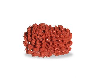 Chinese Coral Carved Chrysanthemum, Republic