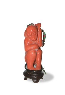 Chinese Coral Carving of a Monkey, 19th Century