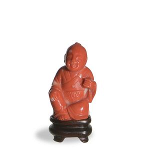 Chinese Coral Carving of a Boy, 19th Century