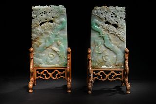 Pair of Jadeite Carved Table Screens, Republic