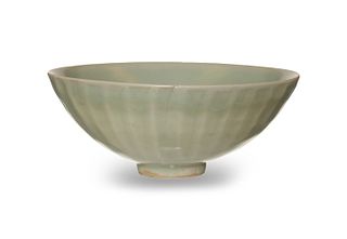 Chinese Longquan Celadon Ribbed Bowl, Song