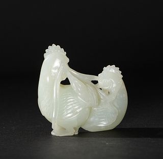 Chinese Carved Jade Roosters, 18-19th Century