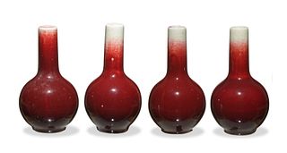 4 Chinese Red Vases with Jing De Zhen Zhi, Mid-20th Century