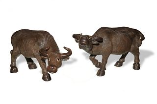 Pair of Chinese Porcelain Oxen, Late-Qing