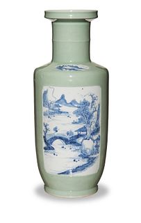 Chinese Celadon Vase with Blue and White, 19th Century