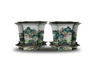 Pair of Chinese Famille Rose Planters, Republic
